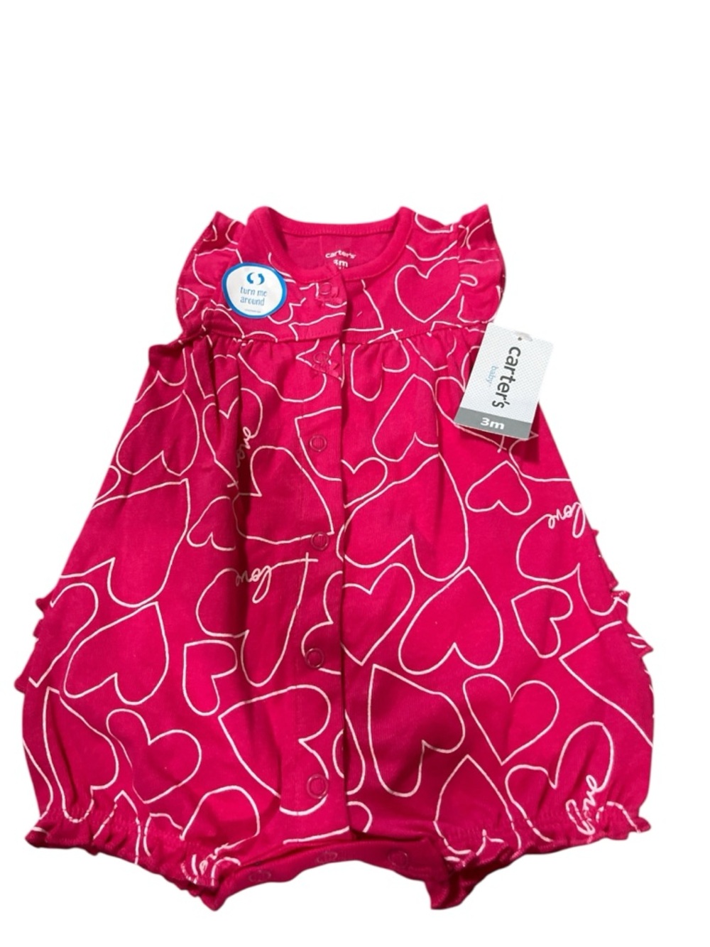 Carter's Hot Pink Heart Romper 3 months 
NWT